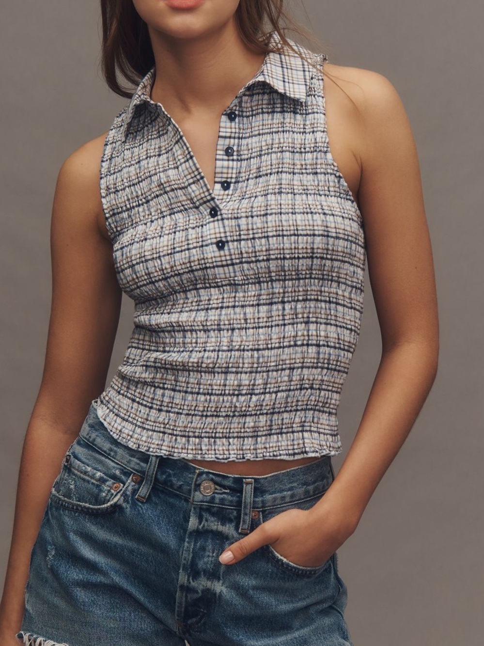 Pilcro by Anthropologie Sleeveless Shirred Top